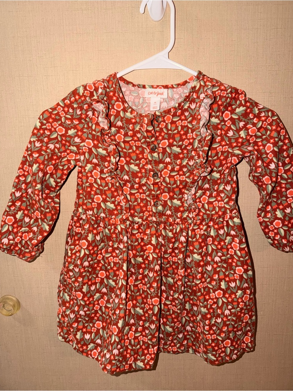 Cat & Jack Red Floral Ruffle Front Long-Sleeve Dress